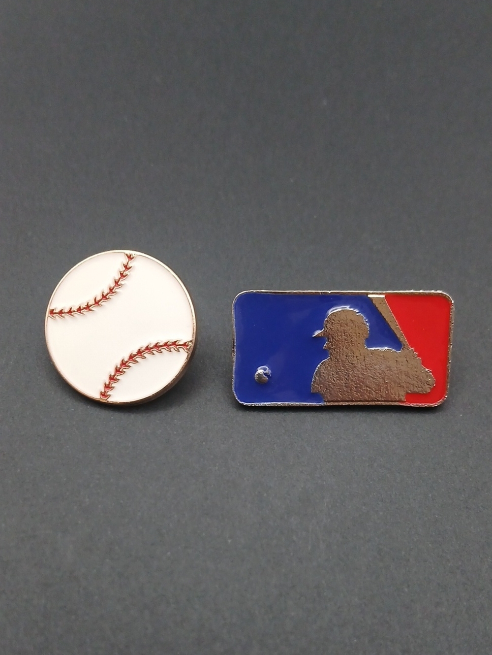 Baseball and MLB Logo Tie Tack Enamel Pins - White and Red/Blue